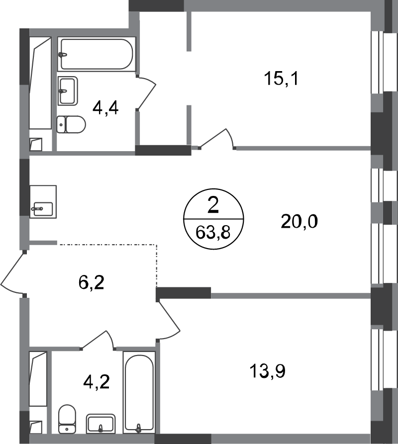 3 ккв (Евро) 63,8 м²
