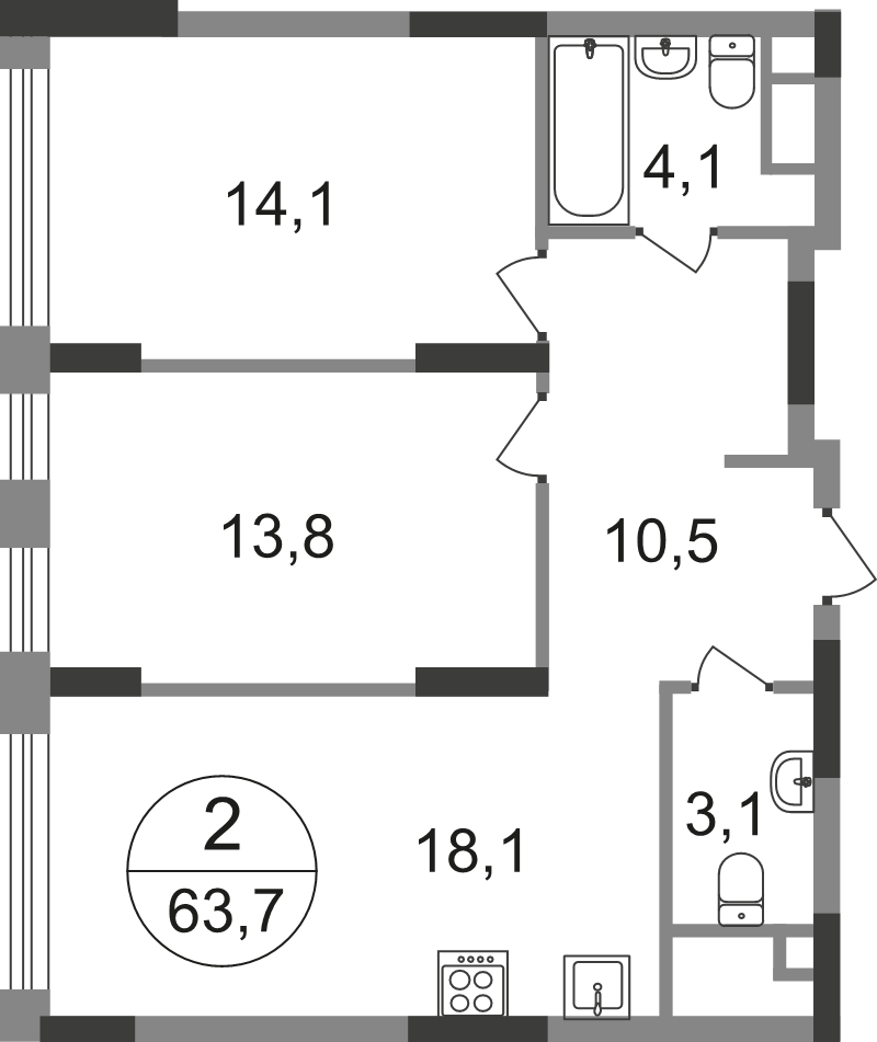3 ккв (Евро) 63,7 м²