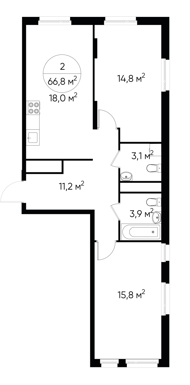 3 ккв (Евро) 66,8 м²