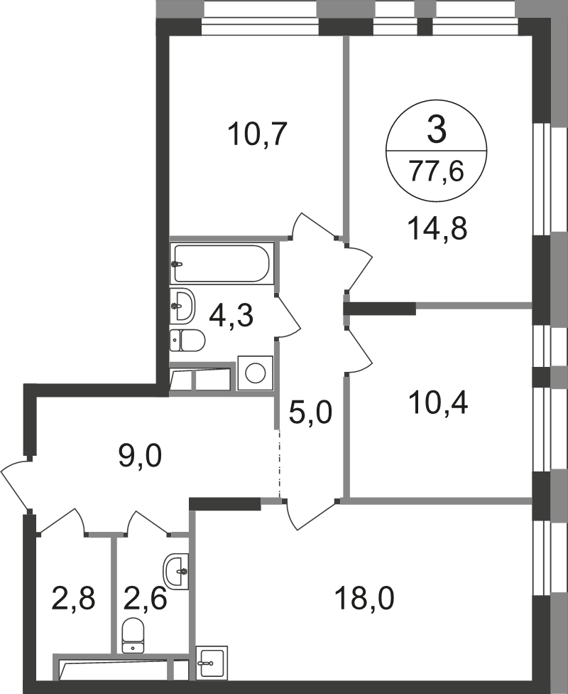 4 ккв (Евро) 77,6 м²