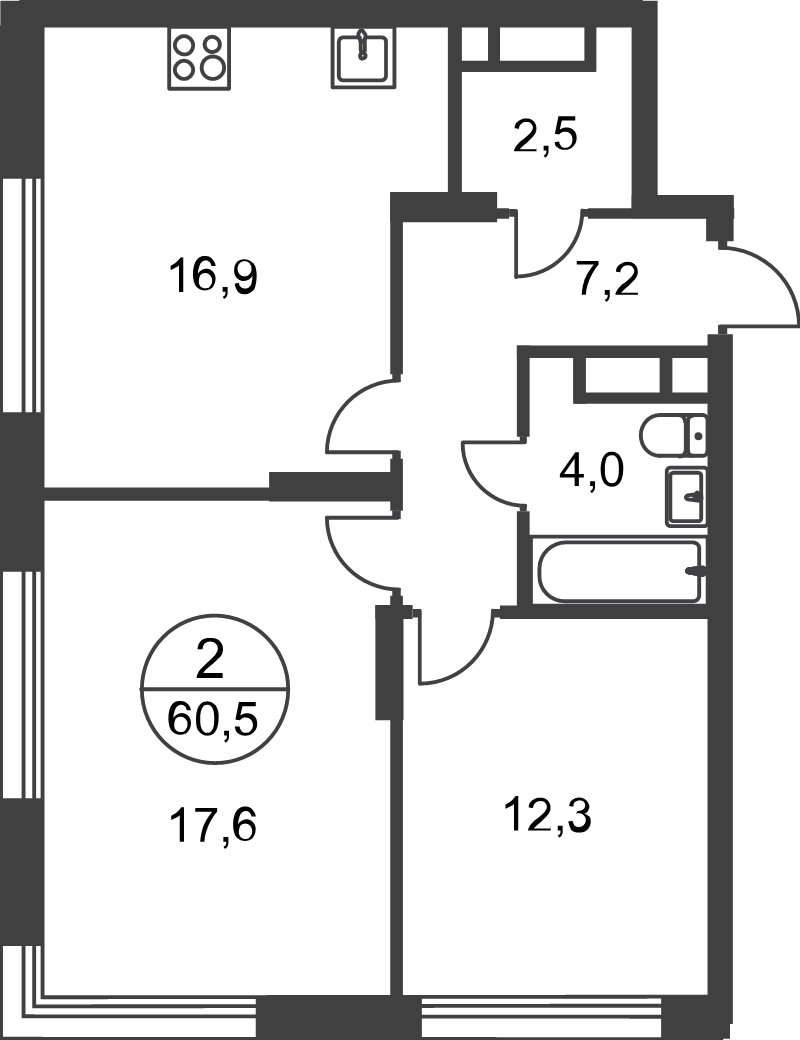 3 ккв (Евро) 59,2 м²