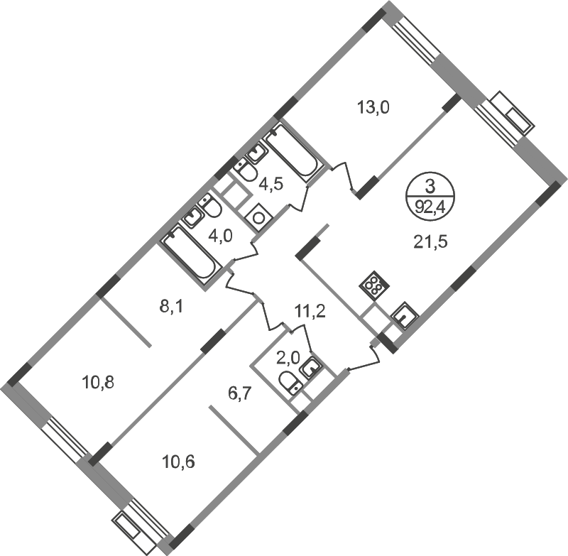 4 ккв (Евро) 92,4 м²