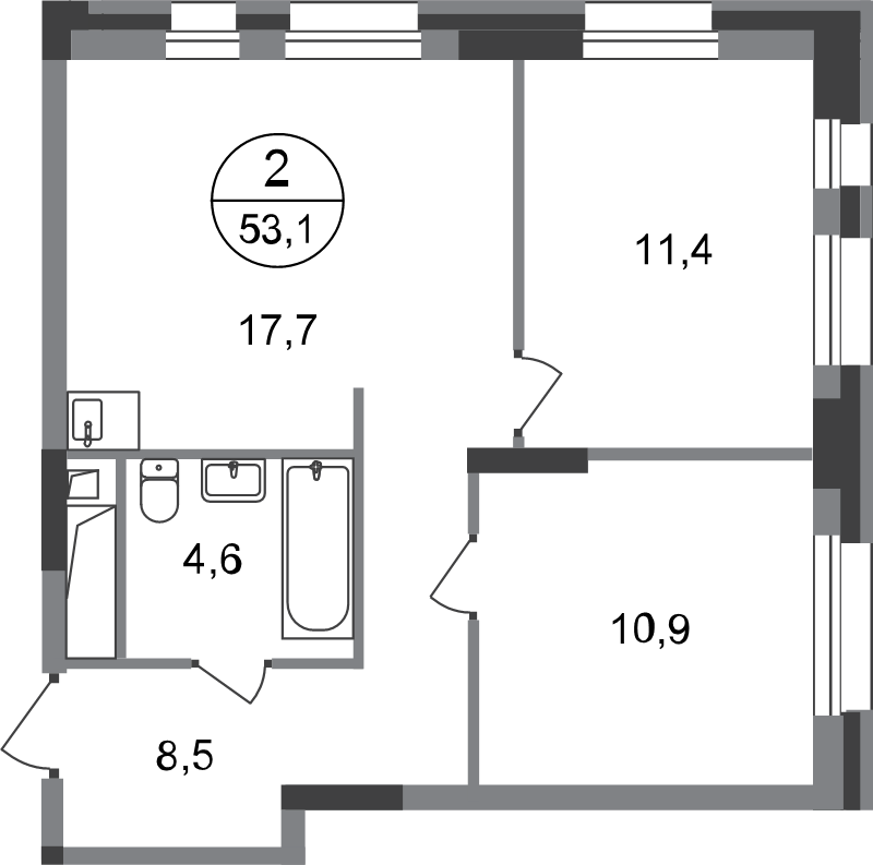 3 ккв (Евро) 53,1 м²