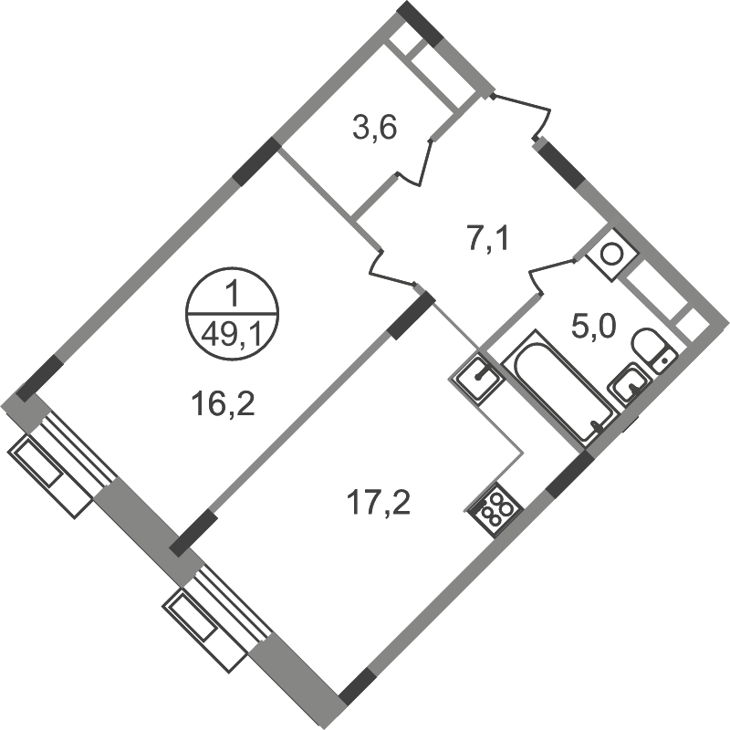 2 ккв (Евро) 49,1 м²