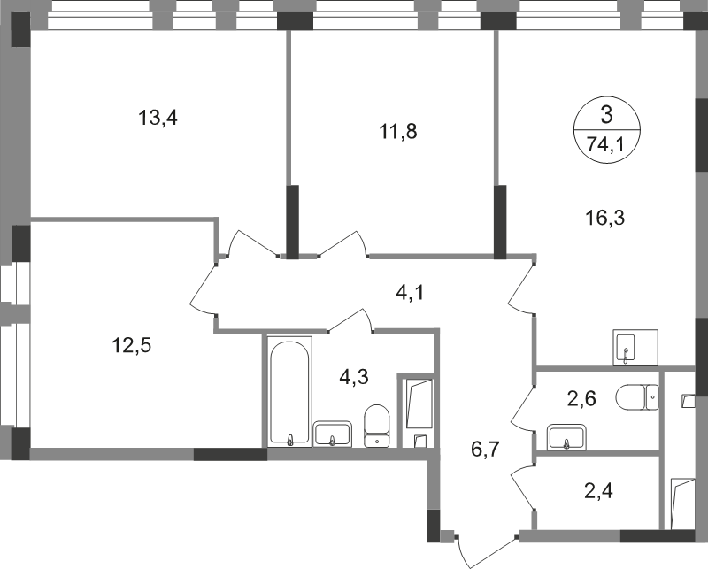 4 ккв (Евро) 74,1 м²