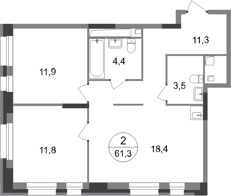 3 ккв (Евро) 61,3 м²