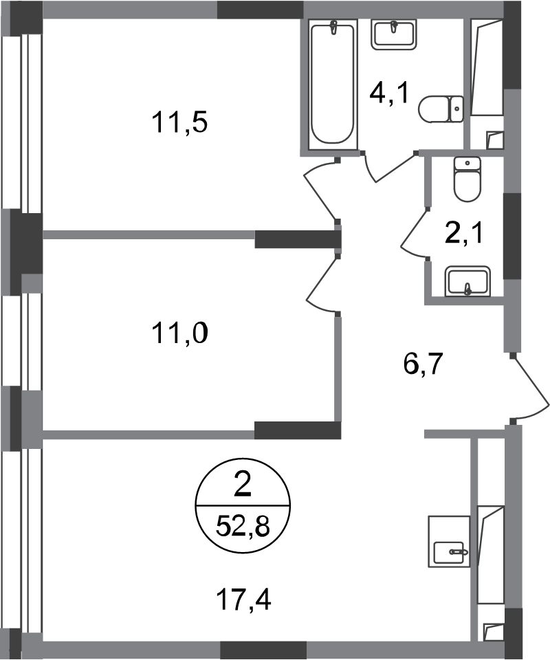 3 ккв (Евро) 52,8 м²