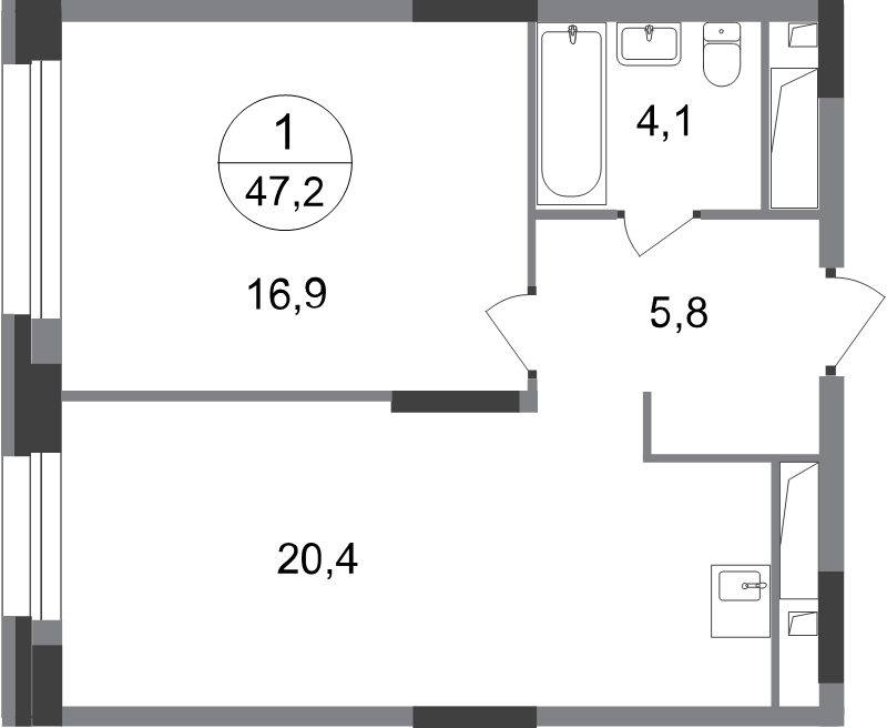 2 ккв (Евро) 47,2 м²
