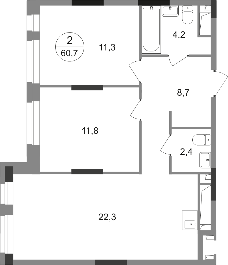 3 ккв (Евро) 60,7 м²