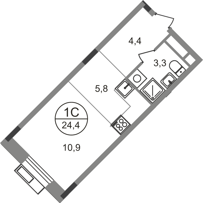 Студия 24,4 м²