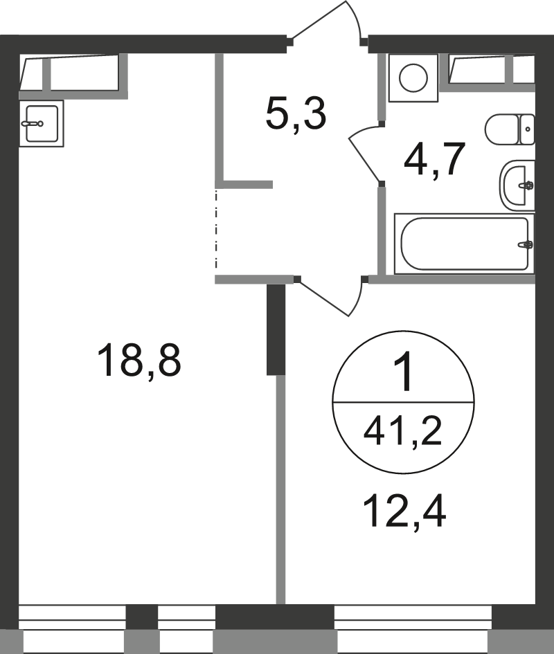 2 ккв (Евро) 41,2 м²