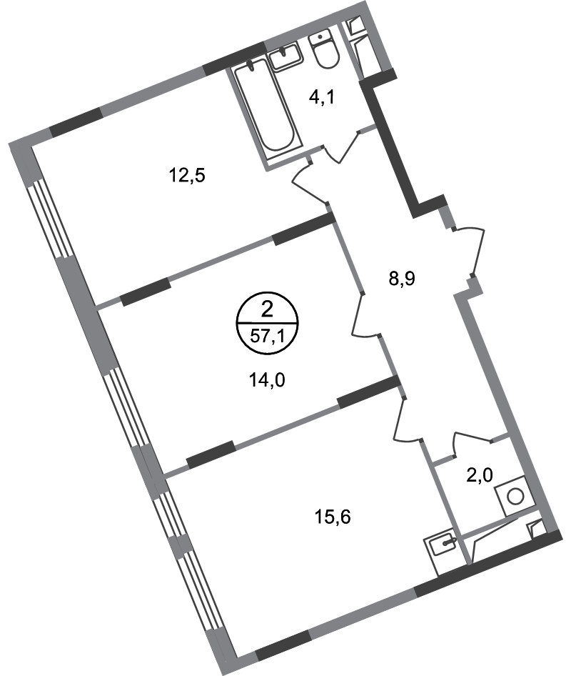 2 ккв 57,1 м²