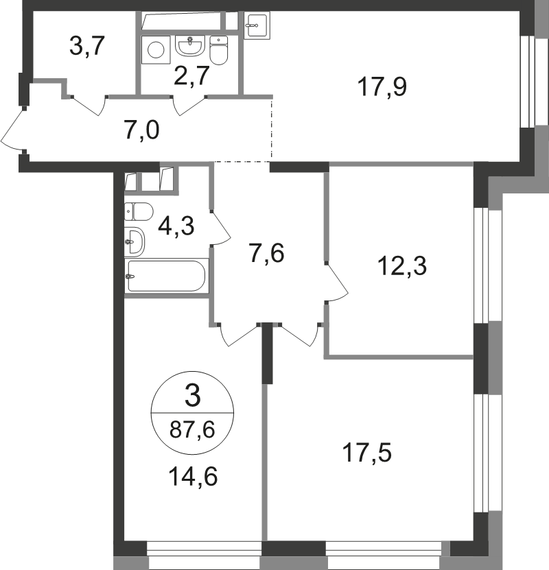 4 ккв (Евро) 87,6 м²