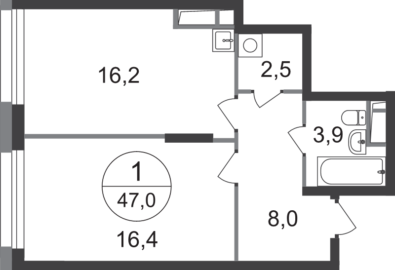 2 ккв (Евро) 47 м²