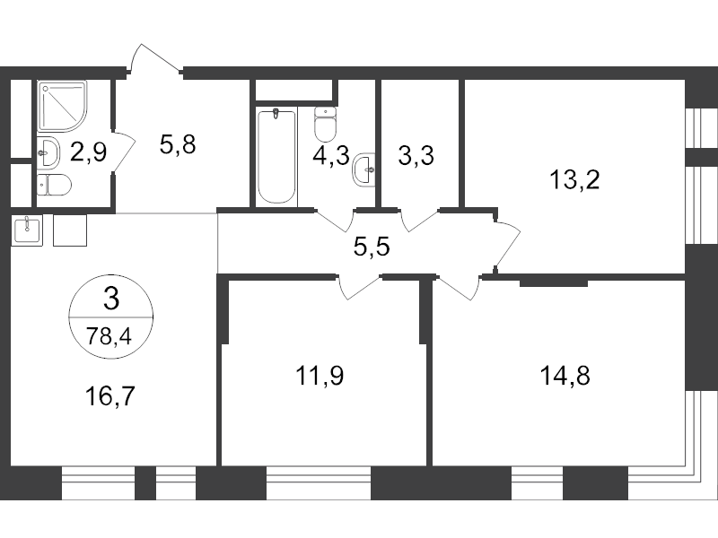 4 ккв (Евро) 76,4 м²