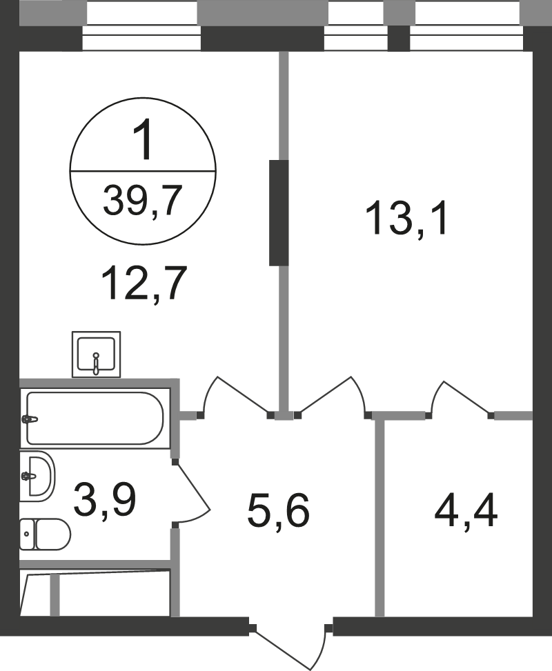 1 ккв 39,7 м²