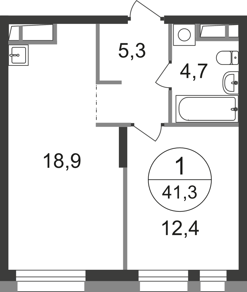 2 ккв (Евро) 41,3 м²