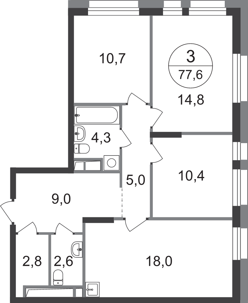 4 ккв (Евро) 77,6 м²