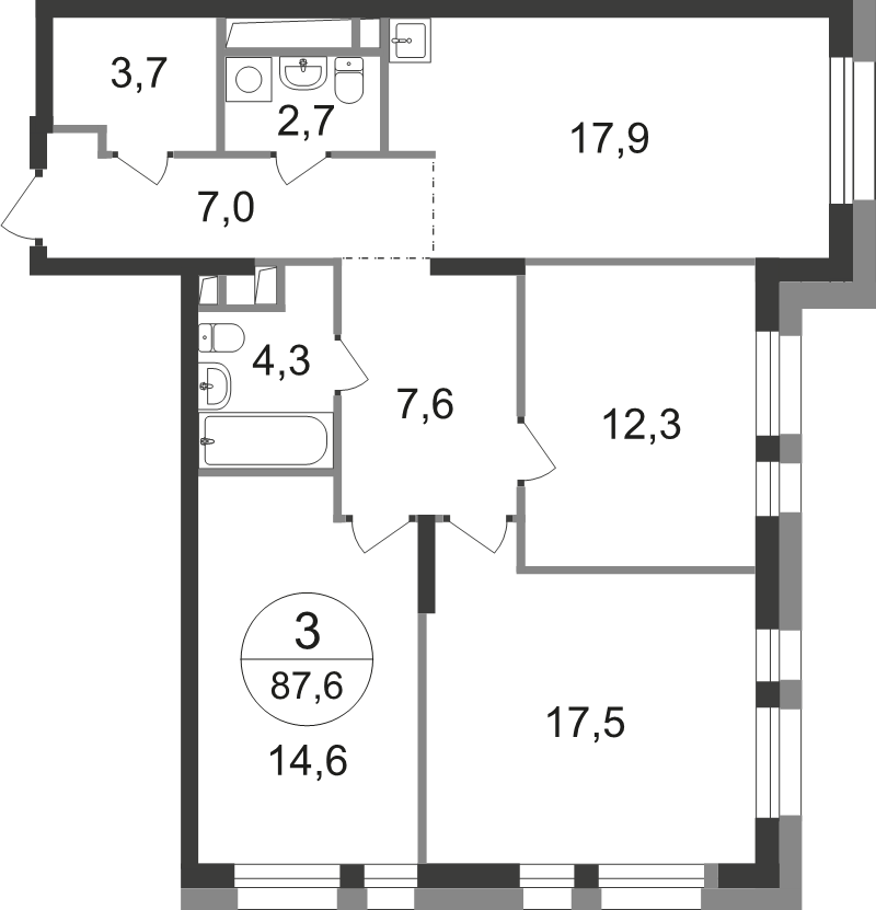 4 ккв (Евро) 87,6 м²