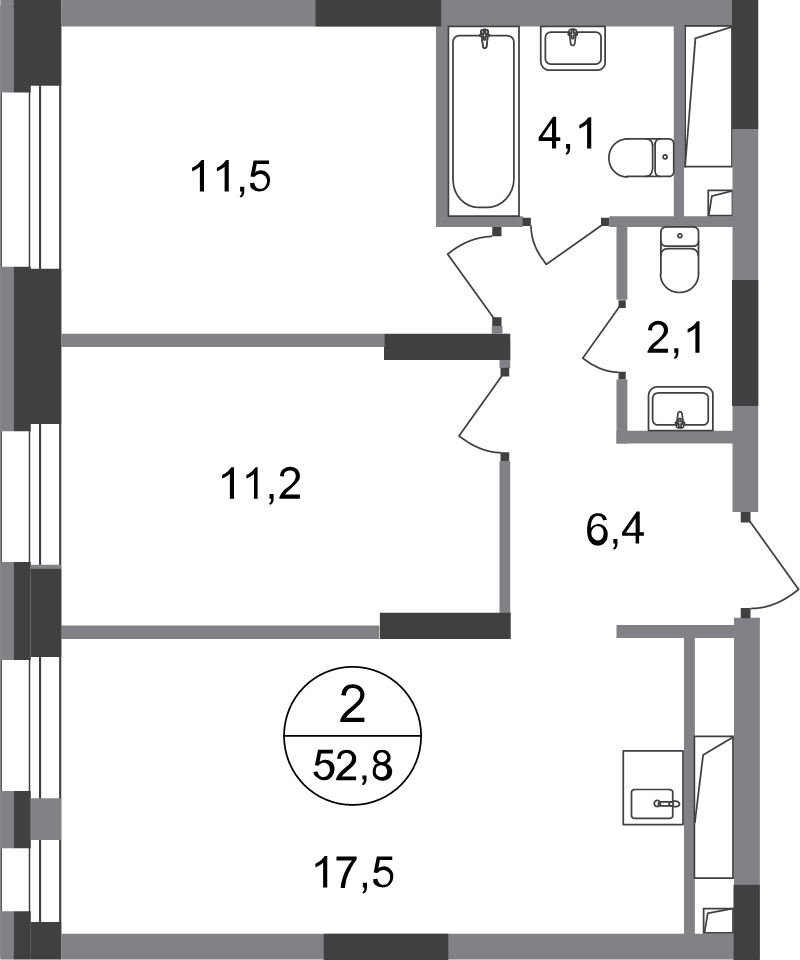3 ккв (Евро) 52,8 м²