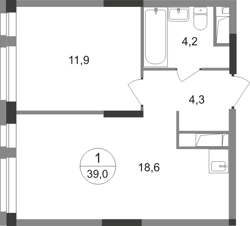 2 ккв (Евро) 39 м²