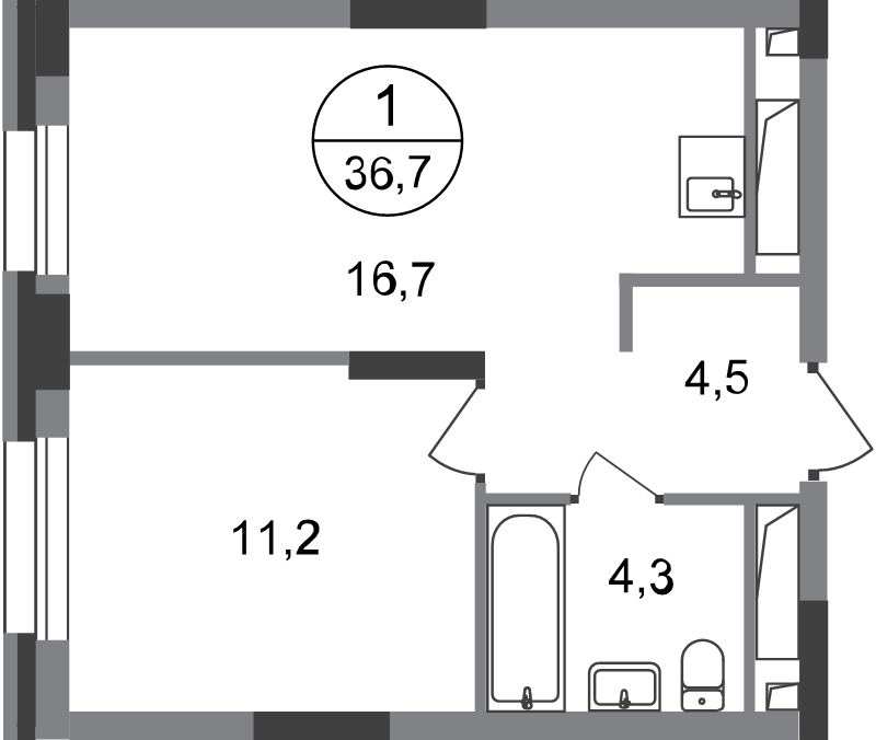 2 ккв (Евро) 36,7 м²