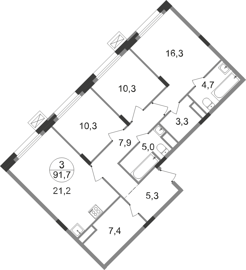 4 ккв (Евро) 91,7 м²