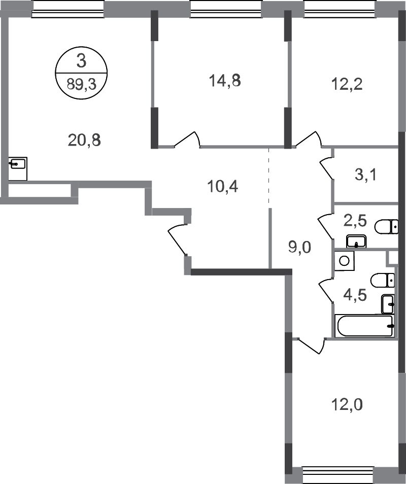 4 ккв (Евро) 89,3 м²