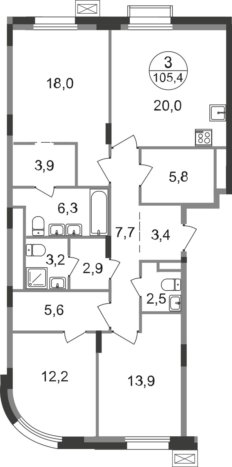 4 ккв (Евро) 105,4 м²