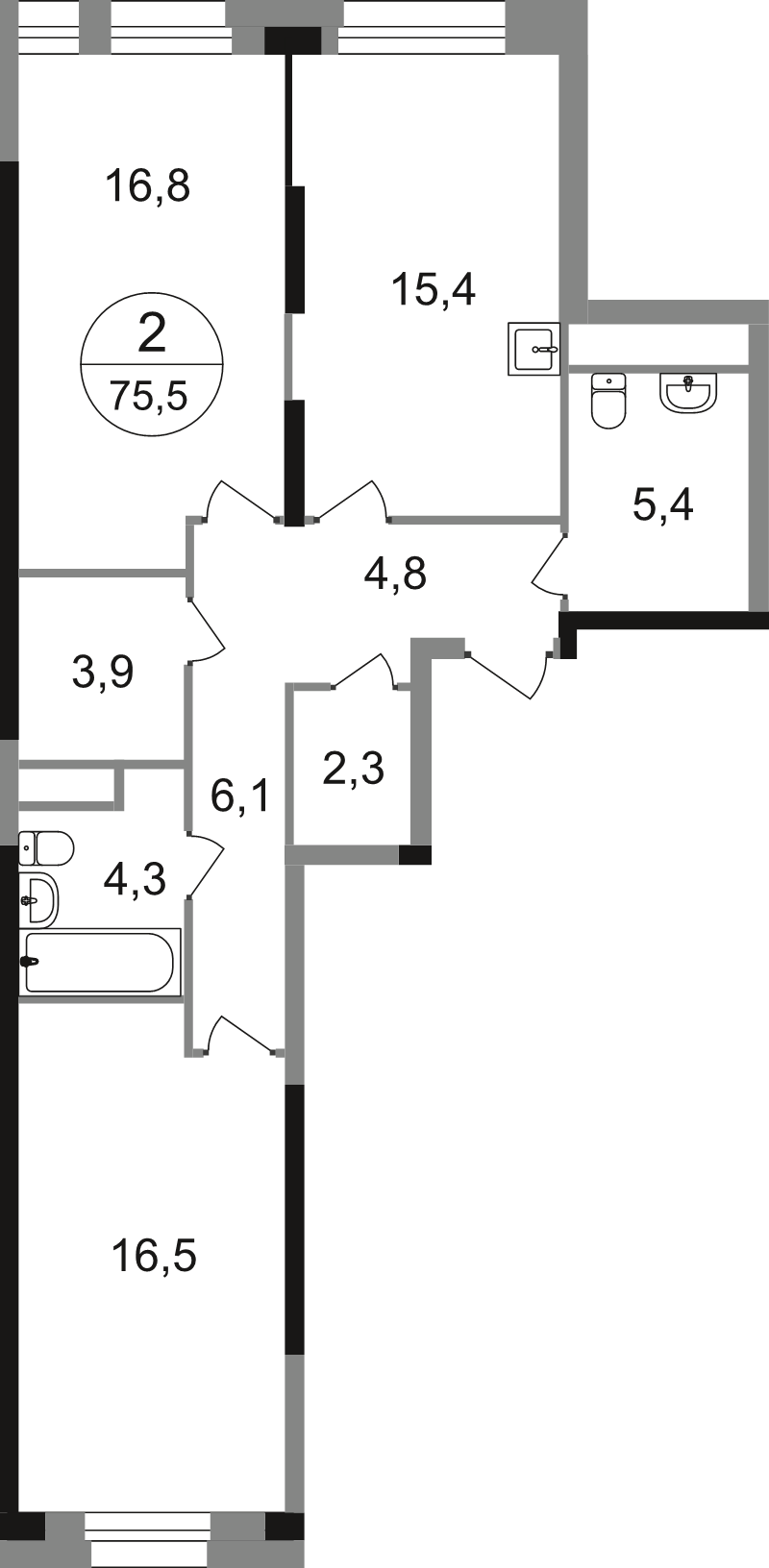 3 ккв (Евро) 76,5 м²