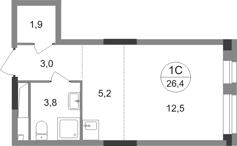 Студия 26,4 м²