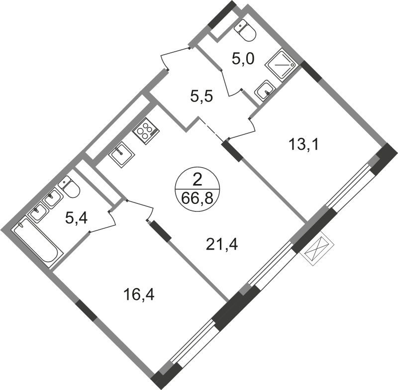 3 ккв (Евро) 66,8 м²
