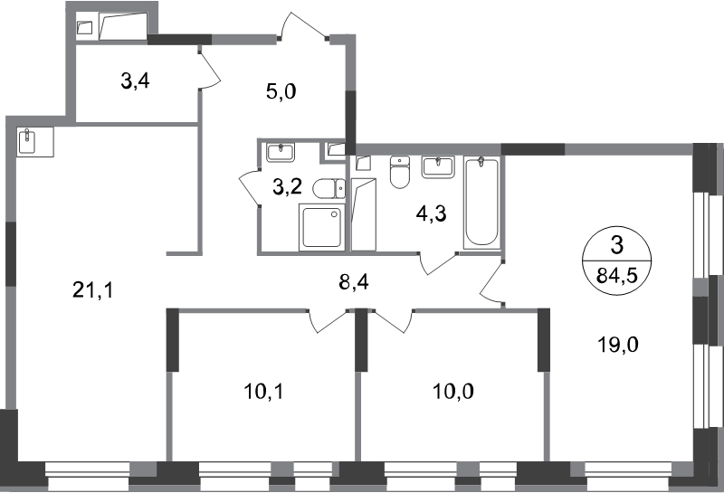 4 ккв (Евро) 84,5 м²