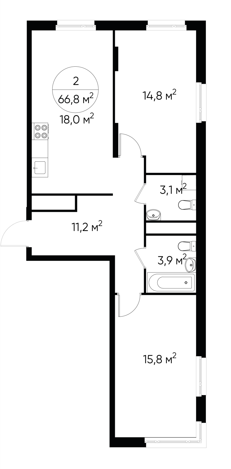 3 ккв (Евро) 66,8 м²