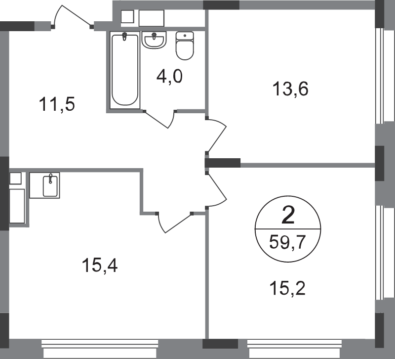 3 ккв (Евро) 59,7 м²