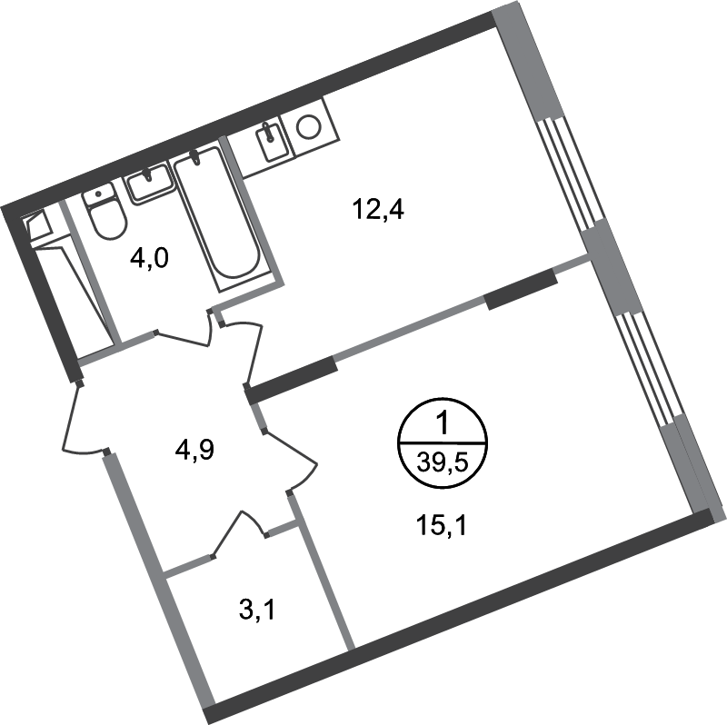1 ккв 39,5 м²