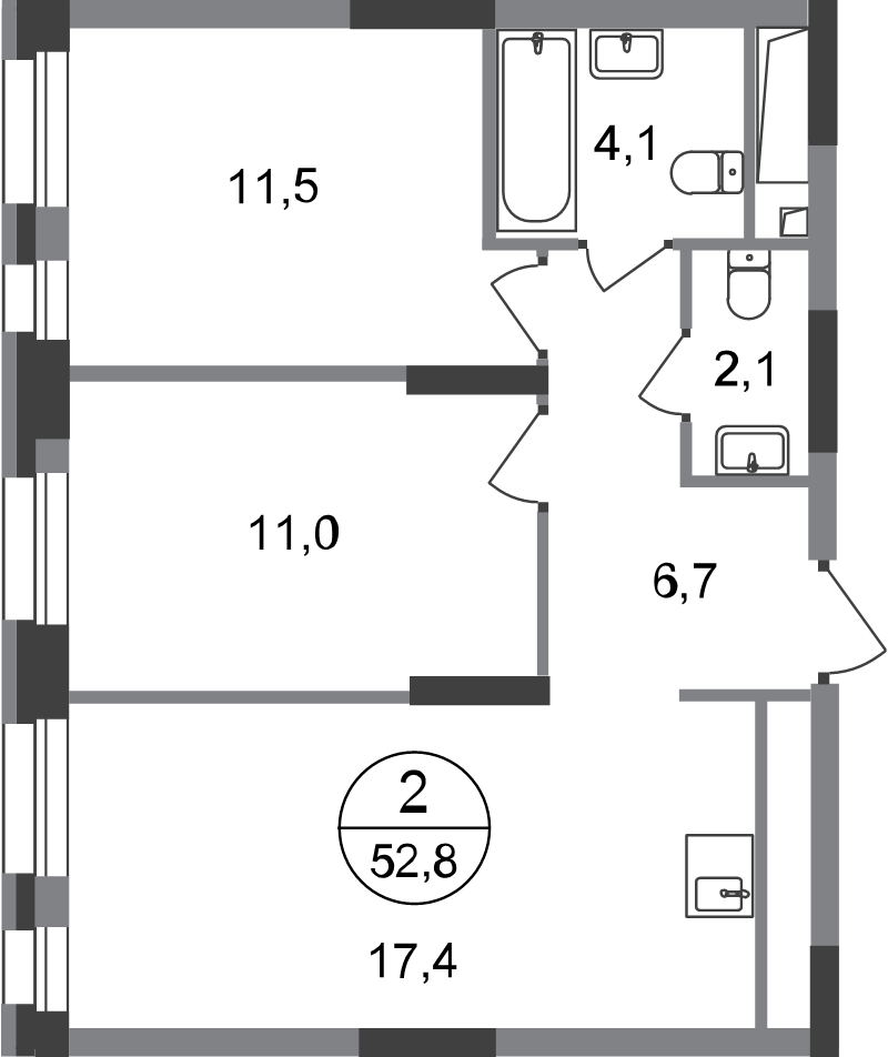 3 ккв (Евро) 52,8 м²
