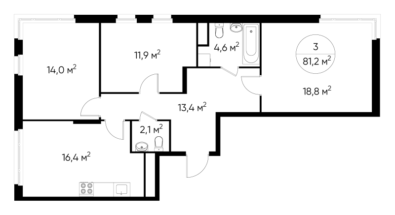 4 ккв (Евро) 81,2 м²