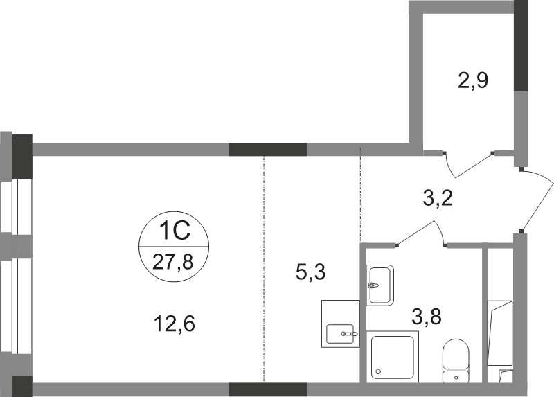 Студия 27,8 м²