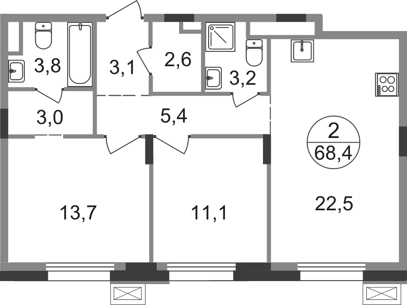 3 ккв (Евро) 68,4 м²
