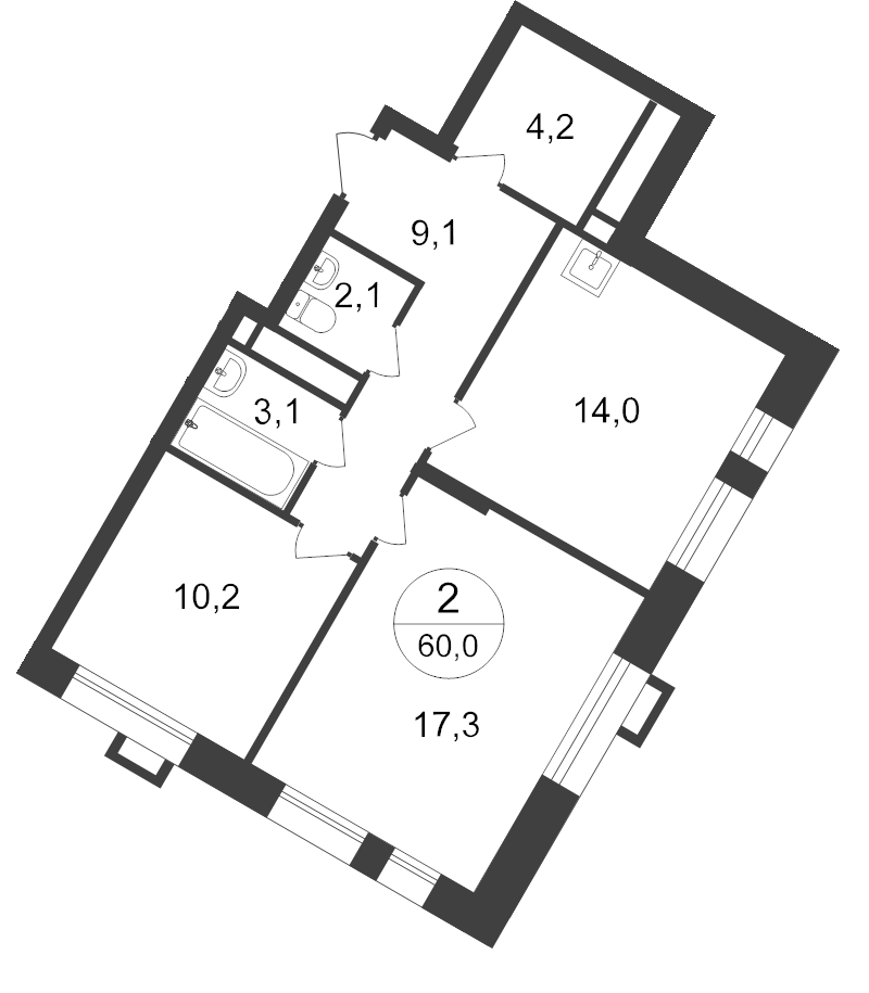2 ккв 60 м²