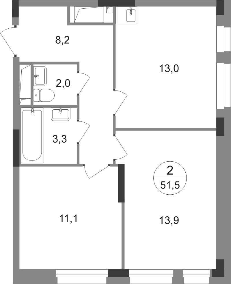 2 ккв 51,5 м²