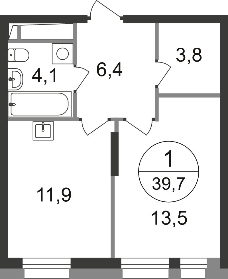1 ккв 39,7 м²
