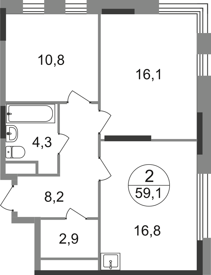 3 ккв (Евро) 59,1 м²