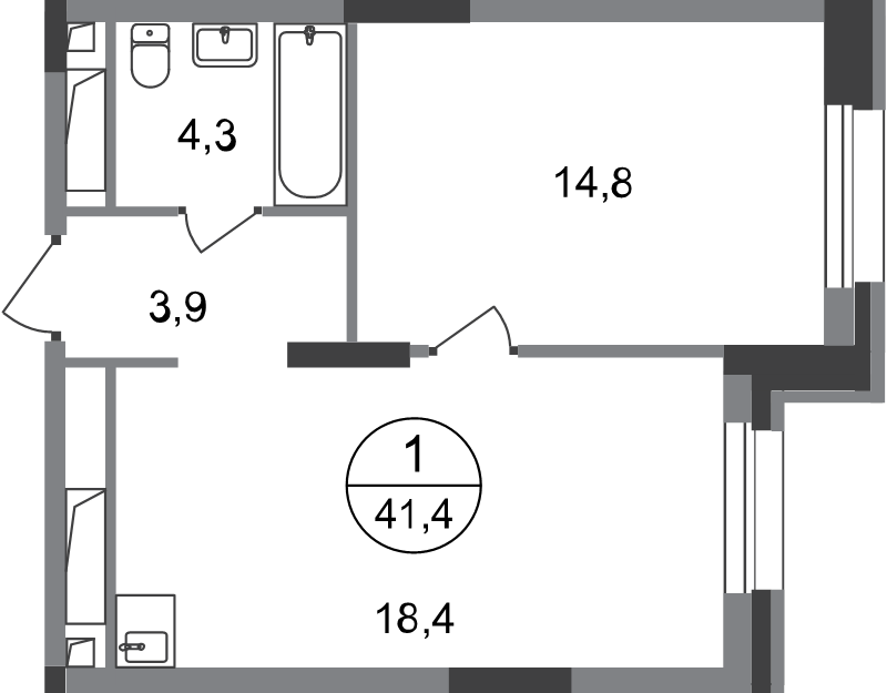 2 ккв (Евро) 41,4 м²