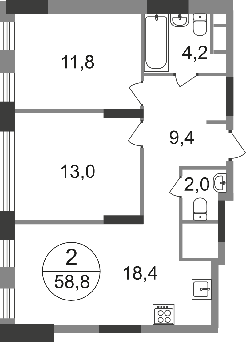 3 ккв (Евро) 58,8 м²