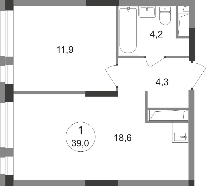 2 ккв (Евро) 39 м²