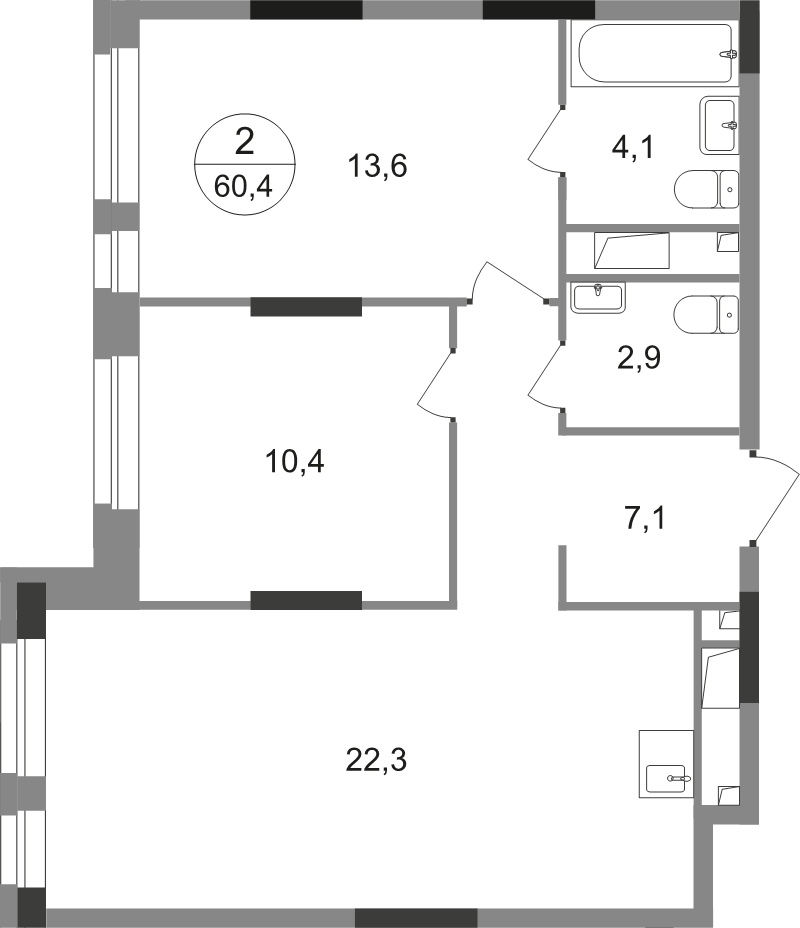 3 ккв (Евро) 60,4 м²