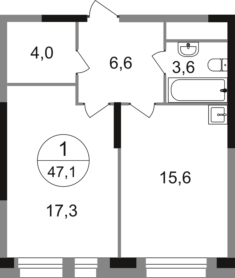 2 ккв (Евро) 47,1 м²