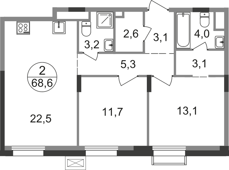 3 ккв (Евро) 68,6 м²